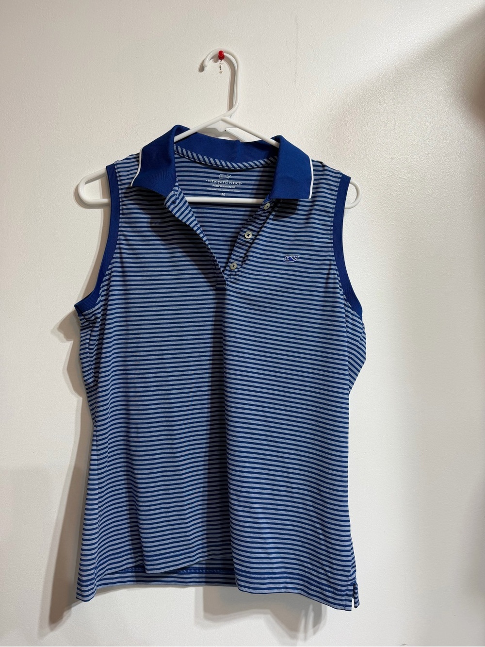 Vineyard Vines Blue White Striped Sleeveless Performance Polo Shirt Size M